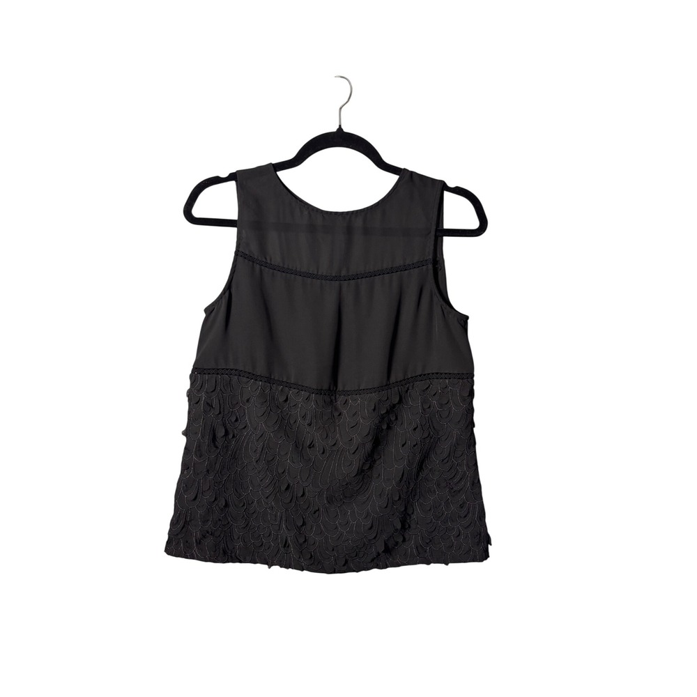 Reiss Womens Sleeveless Top 4 Black Valentina Scalloped Textured Chic Formal